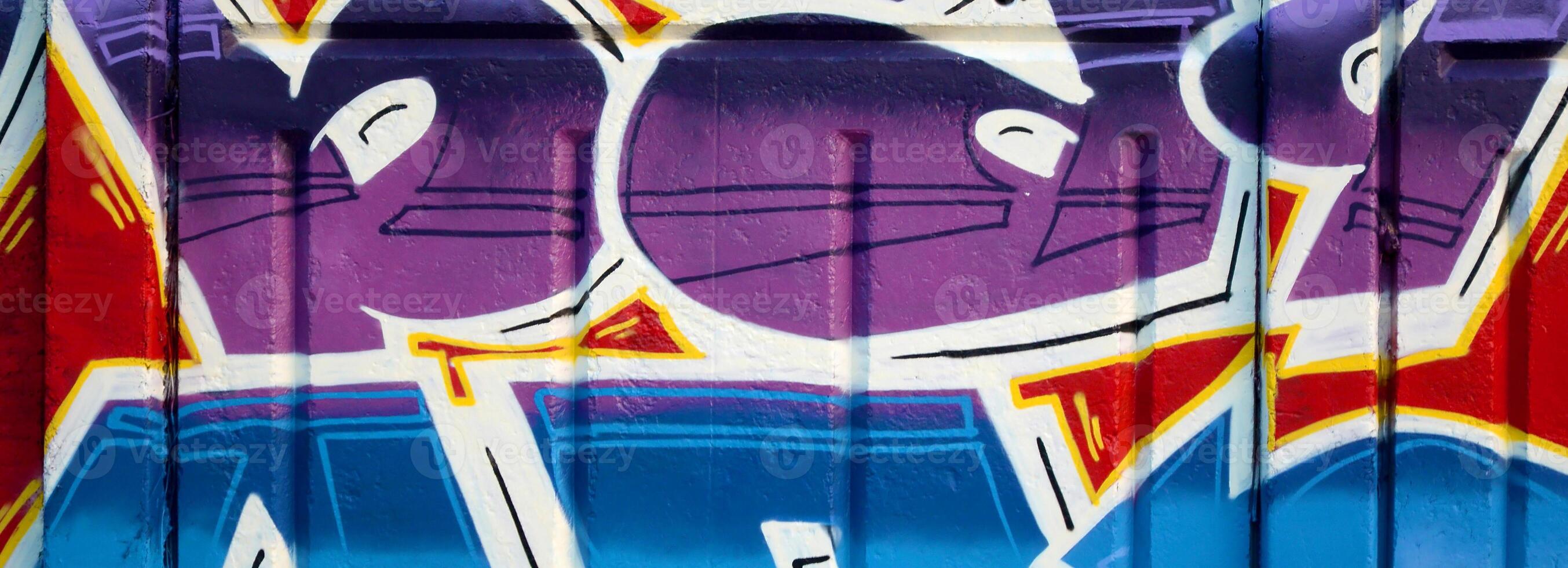 Colorful background of graffiti painting artwork with bright aerosol outlines on wall. Old school street art piece made with aerosol spray paint cans. Contemporary youth culture photo