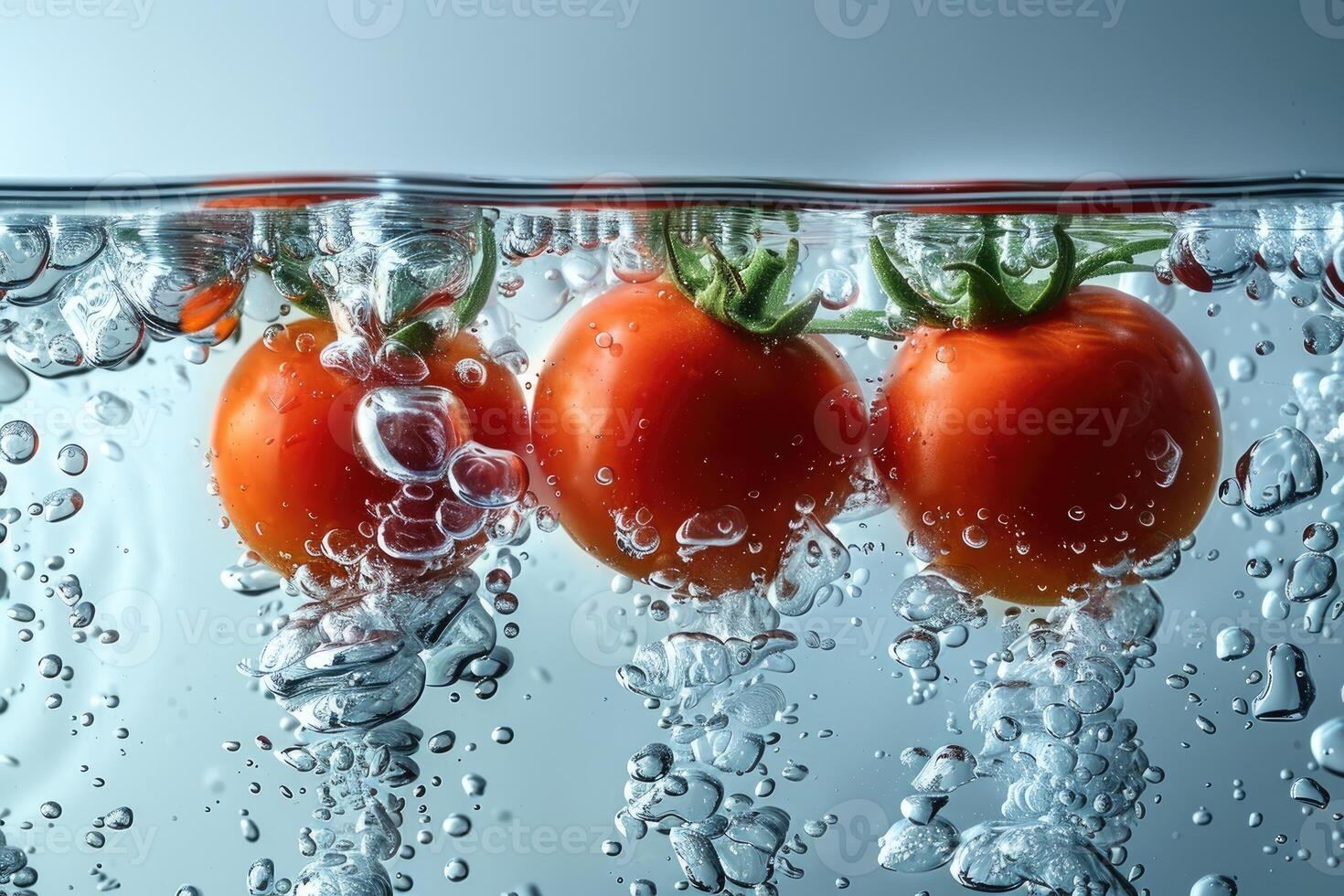 A collection of fresh vegetables submerged in water with bubbles showcasing their freshness and vibrancy photo