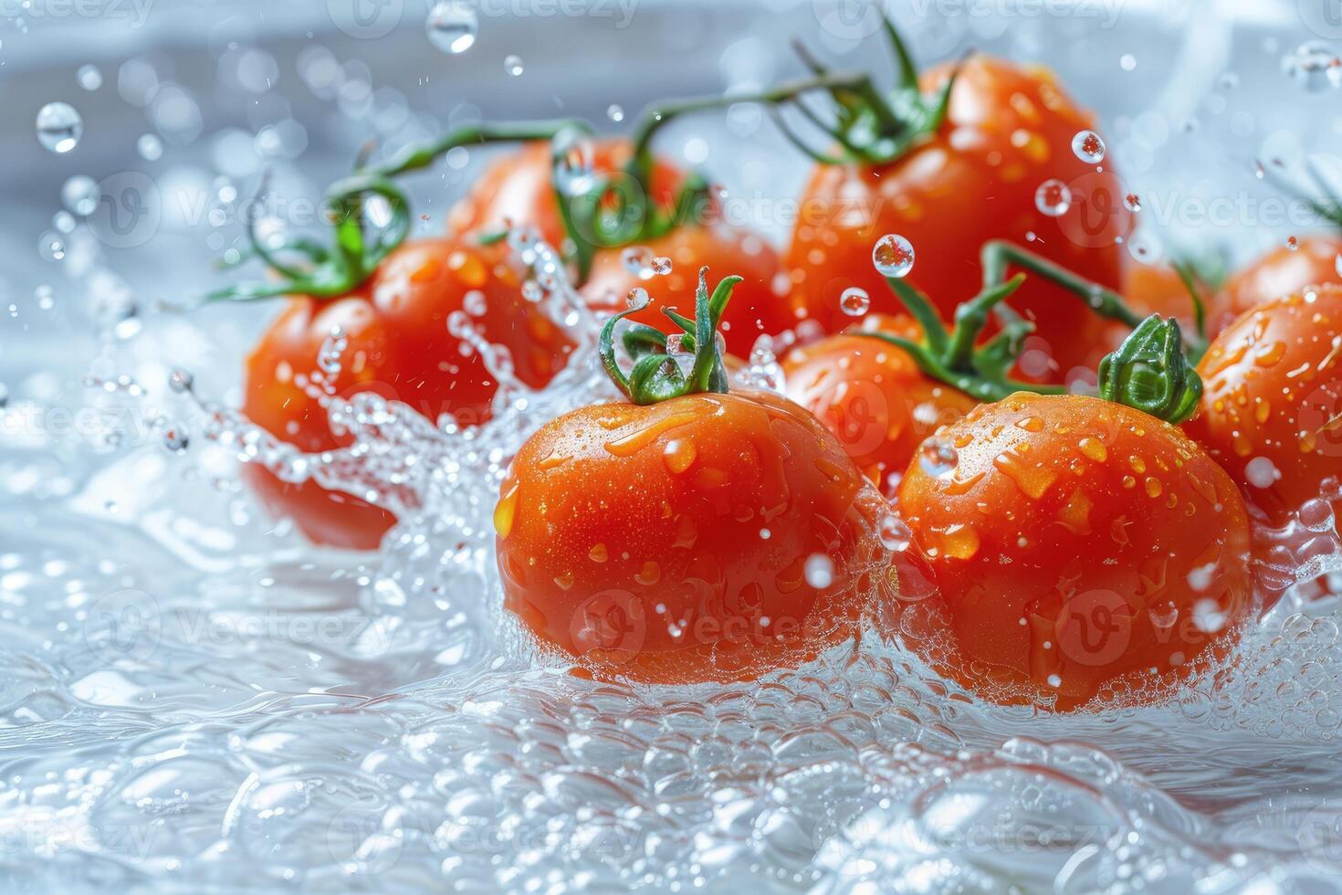 A collection of fresh vegetables submerged in water with bubbles showcasing their freshness and vibrancy photo