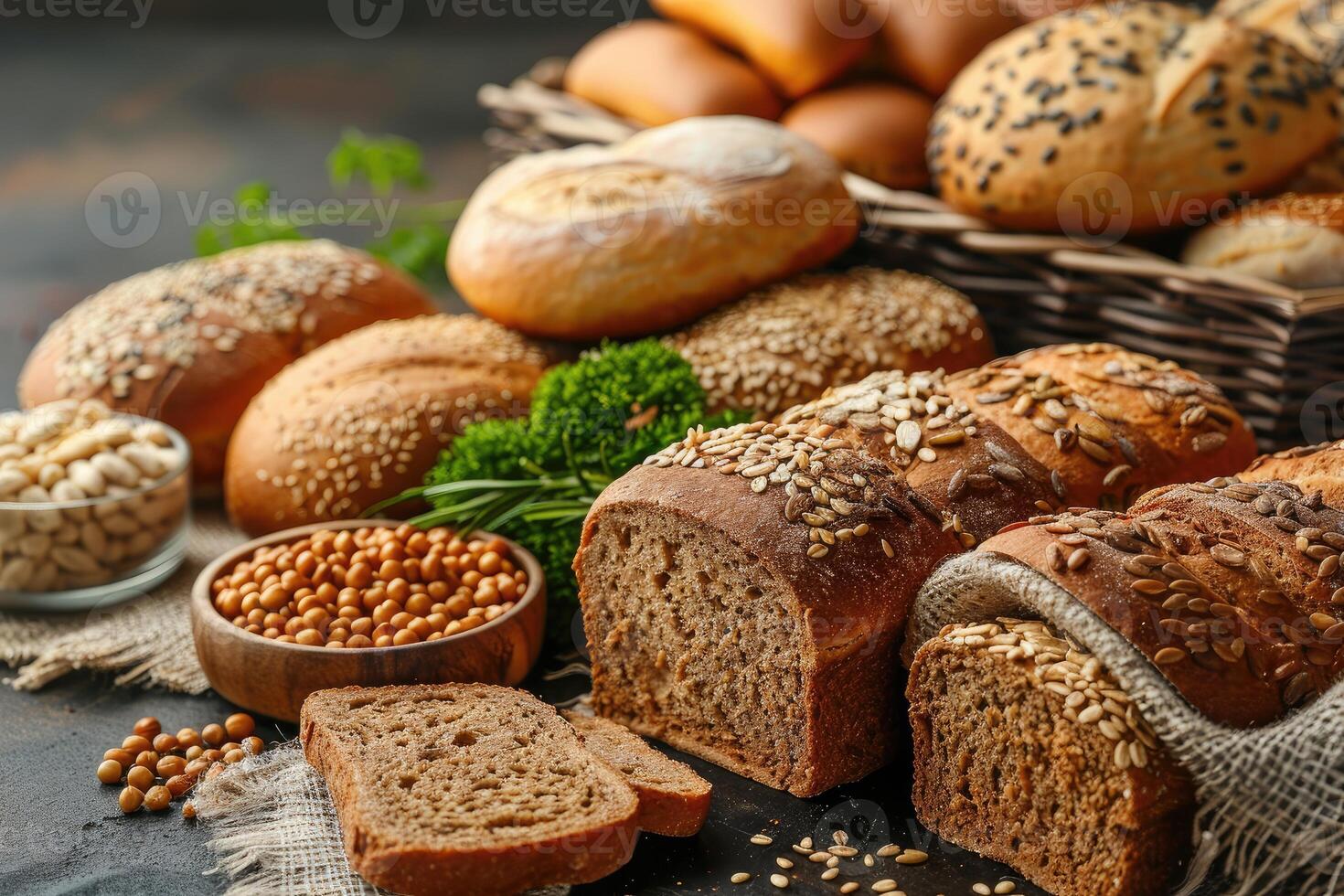 Scrumptious and wholesome multigrain bread varieties on a table photo
