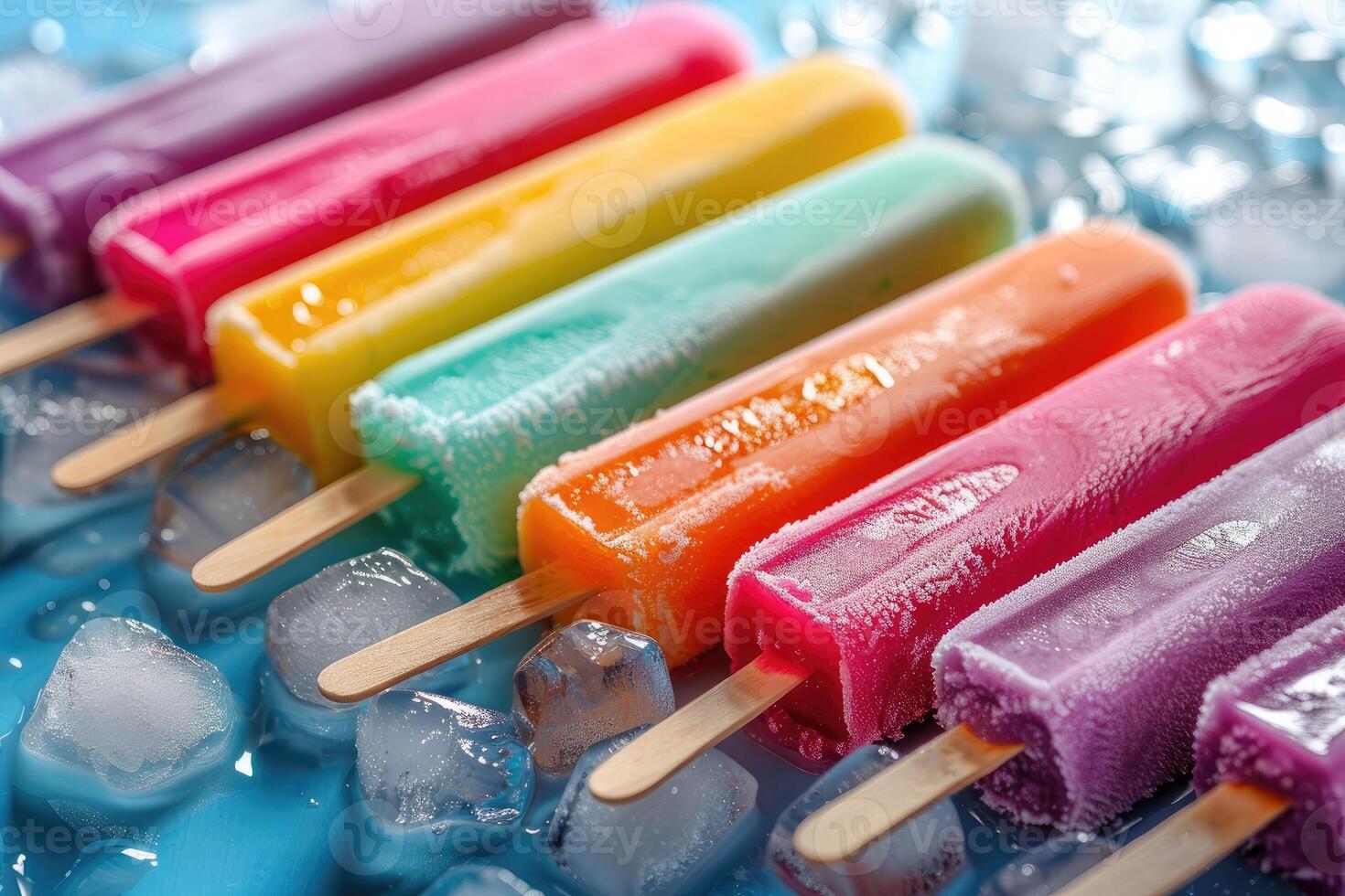 Rainbow of Frozen Popsicles on Ice photo
