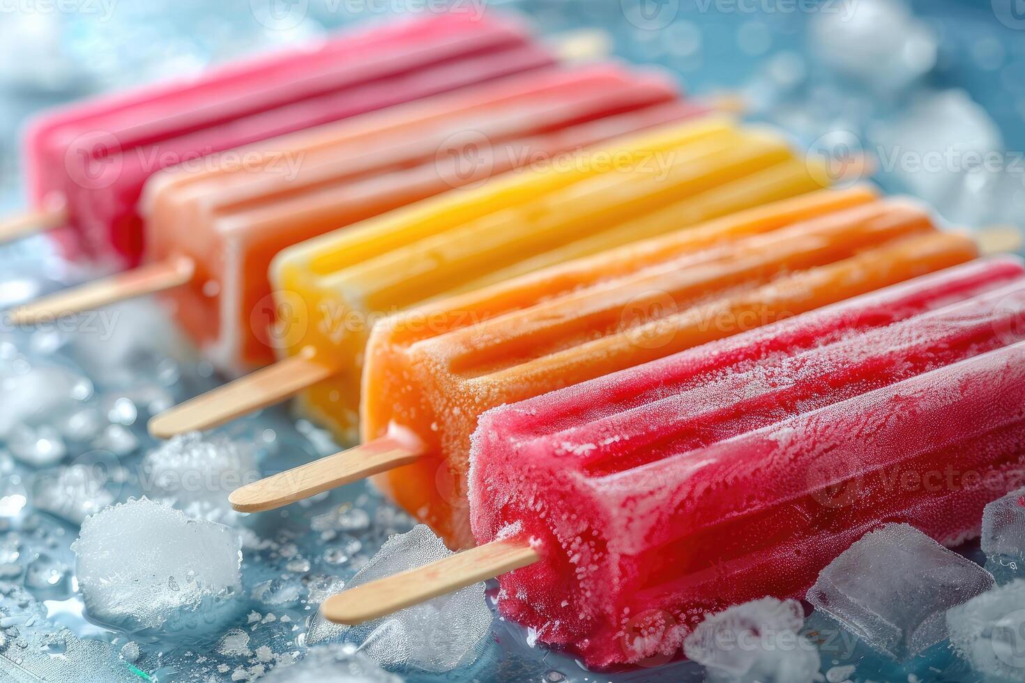 Frozen treats in a row on crushed ice photo