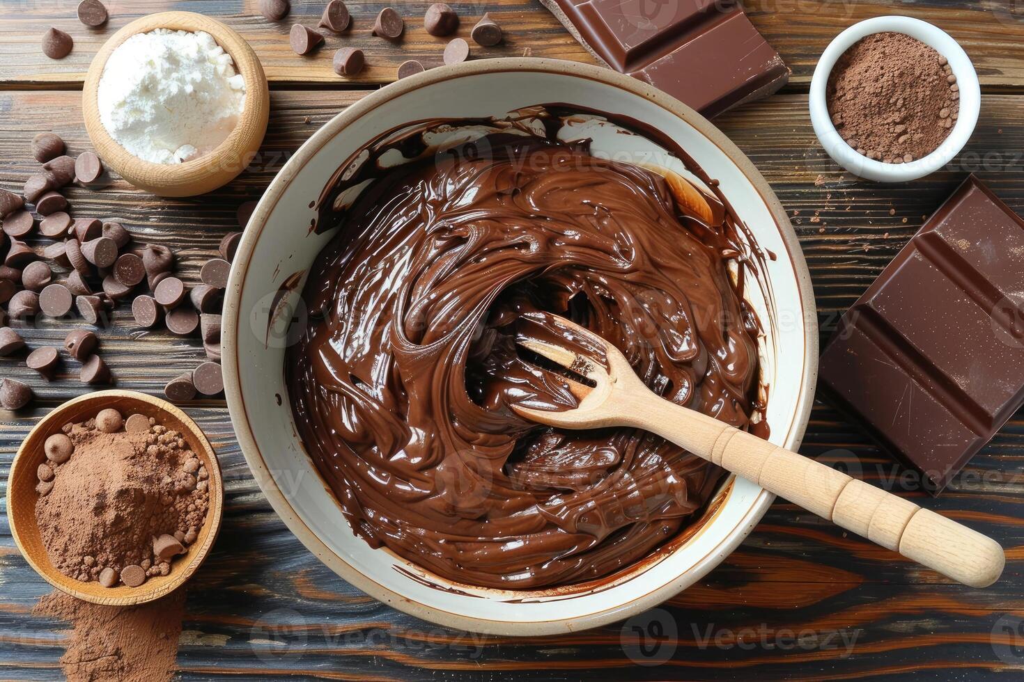 Preparing rich and velvety chocolate mixture for baking photo