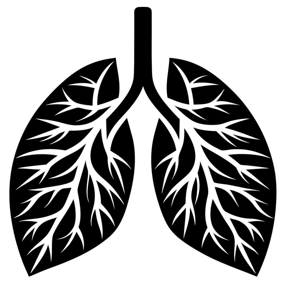 human lungs from leaves black silhouette illustration vector