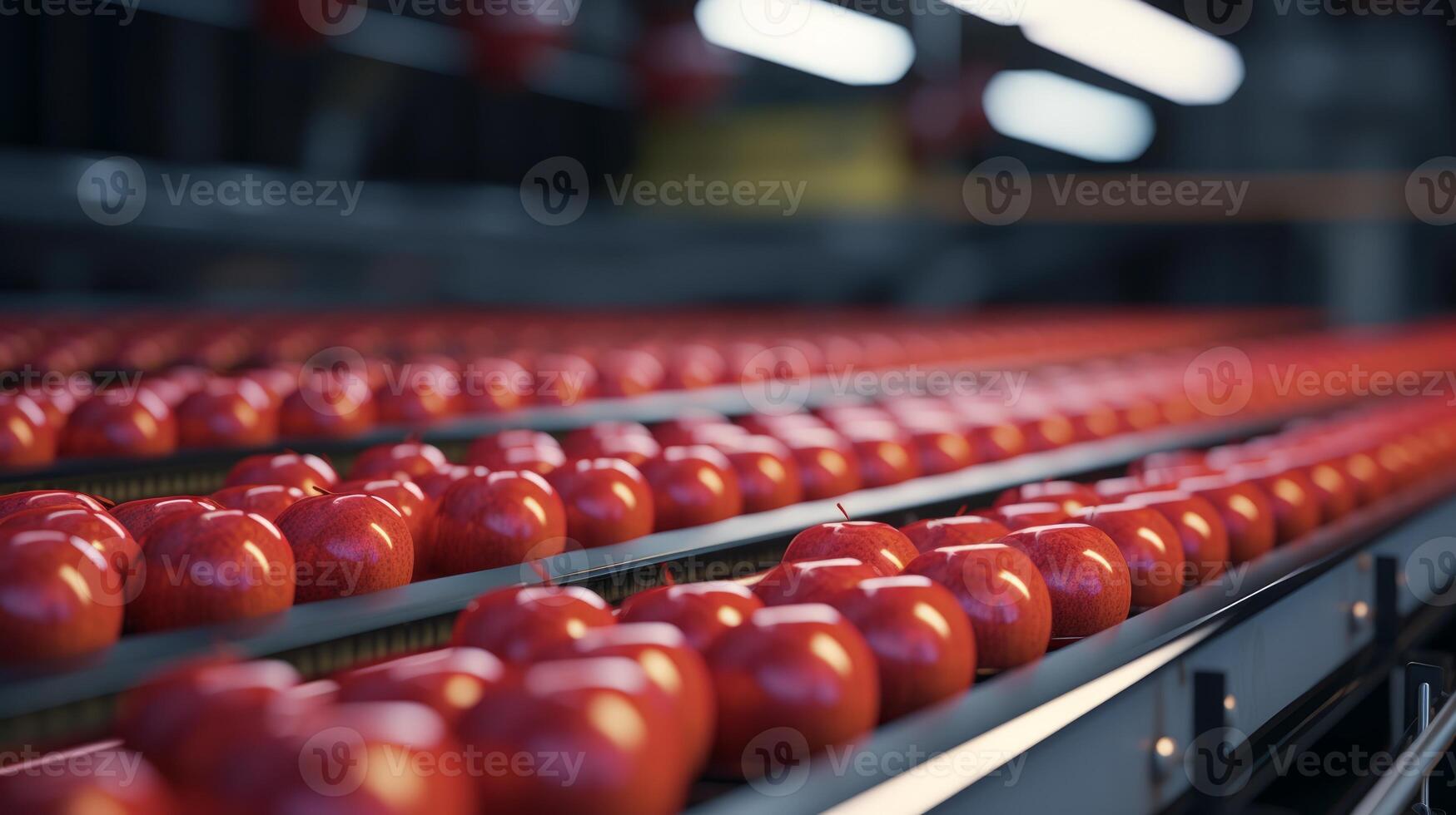 food factory assembly line with apples. Neural network photo