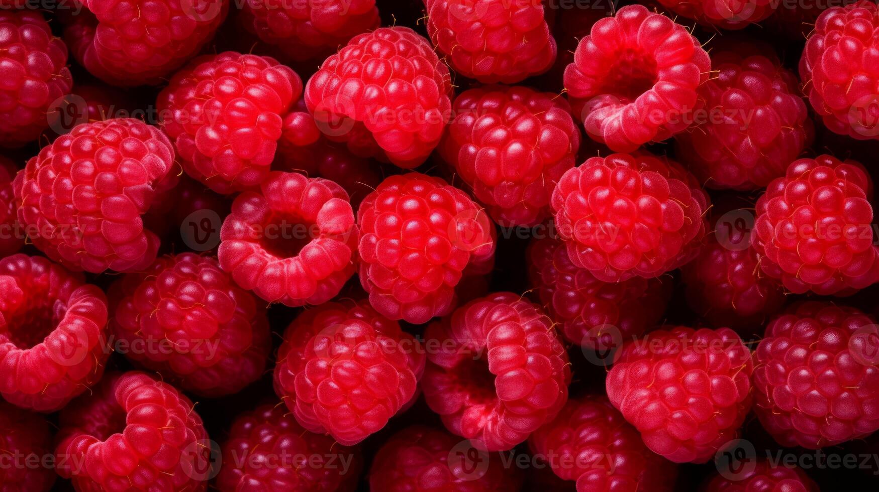 Lot ripe red raspberries as background. Neural network photo