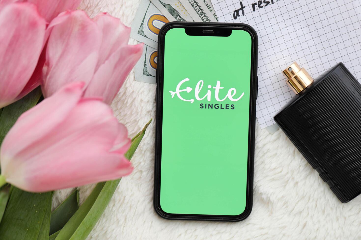 KYIV, UKRAINE - FEBRUARY 23, 2024 Elite Singles logo of famous dating website or app on iPhone display photo