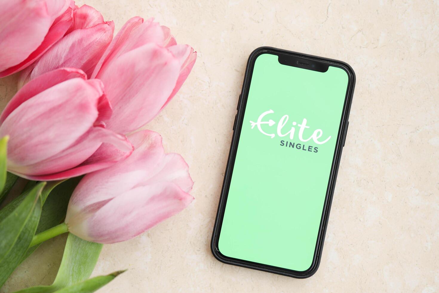KYIV, UKRAINE - FEBRUARY 23, 2024 Elite Singles logo of famous dating website or app on iPhone display photo