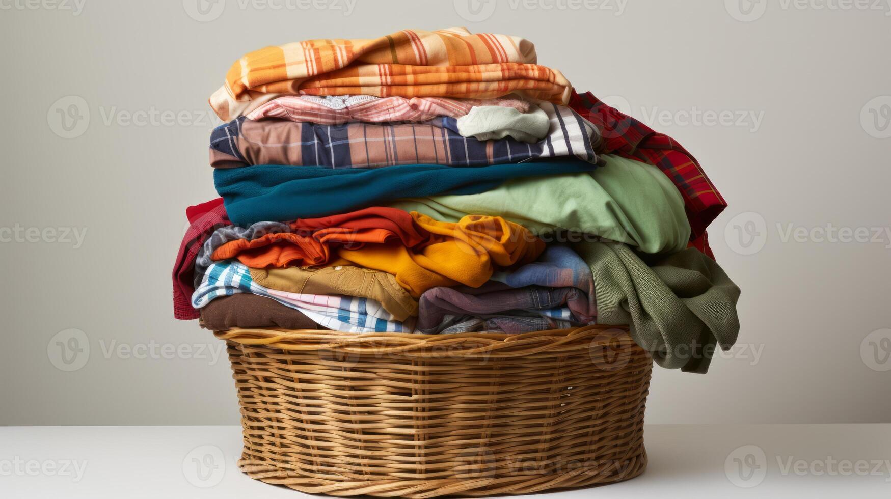 Colorful clothes in a laundry basket. Neural network photo