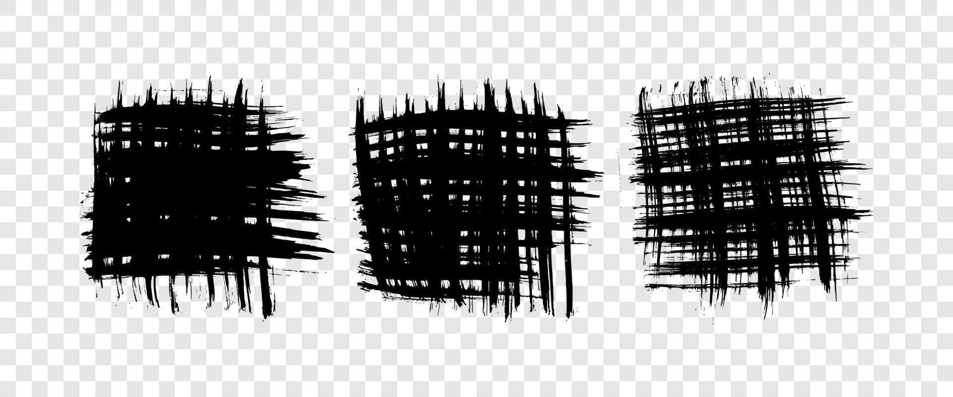 Set of black brush strokes in square form. Hand drawn ink spot isolated on background. illustration vector