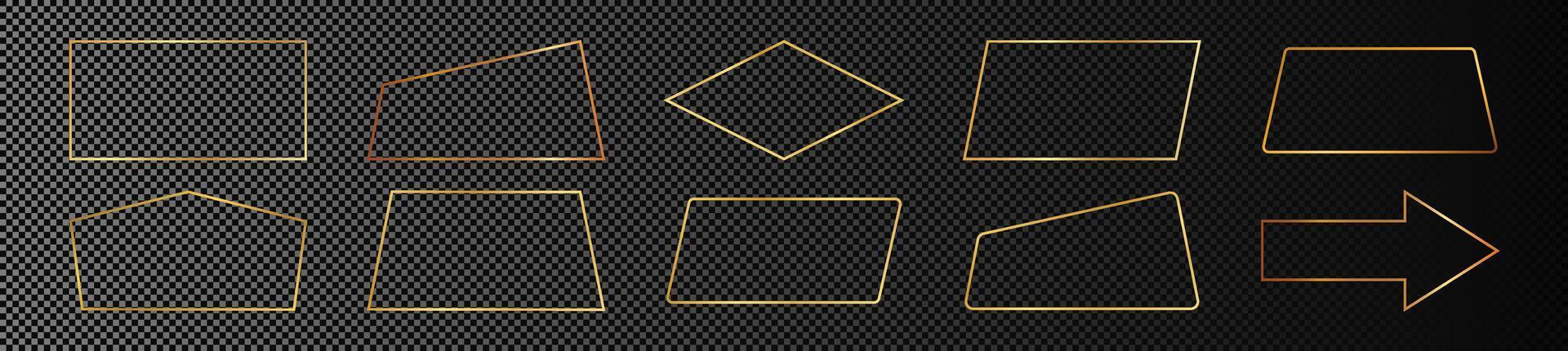 Gold glowing different geometric shape frame vector