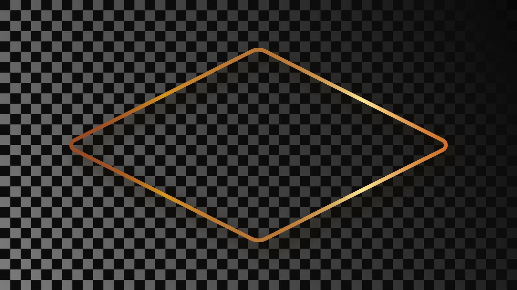 Gold glowing rounded rhombus shape frame with shadow vector