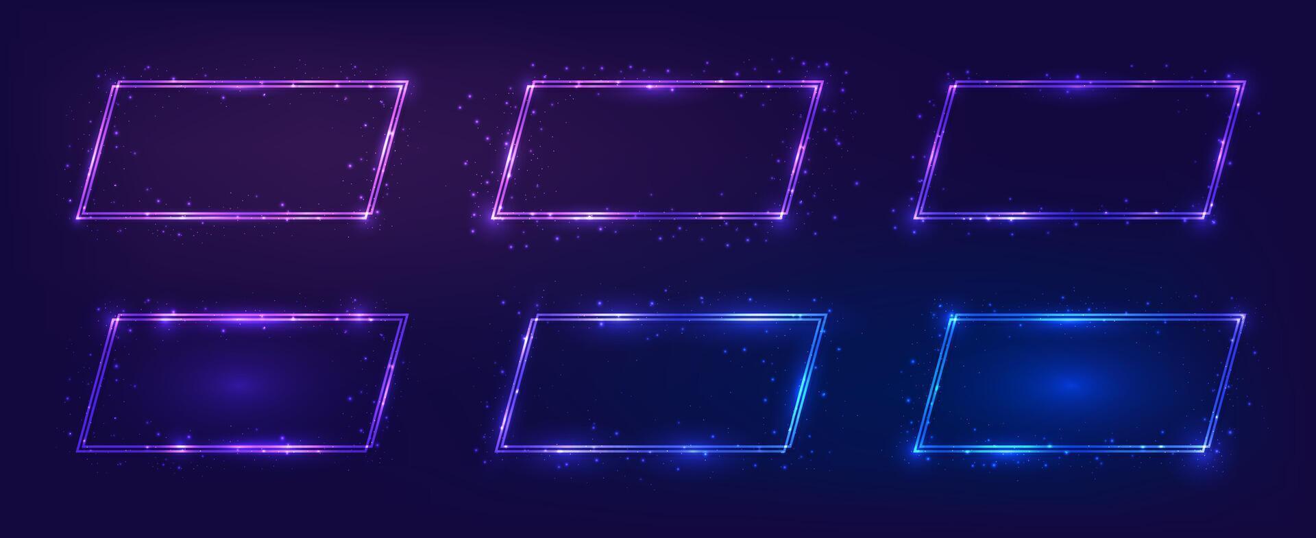 Neon double rectangular frame with shining effects vector