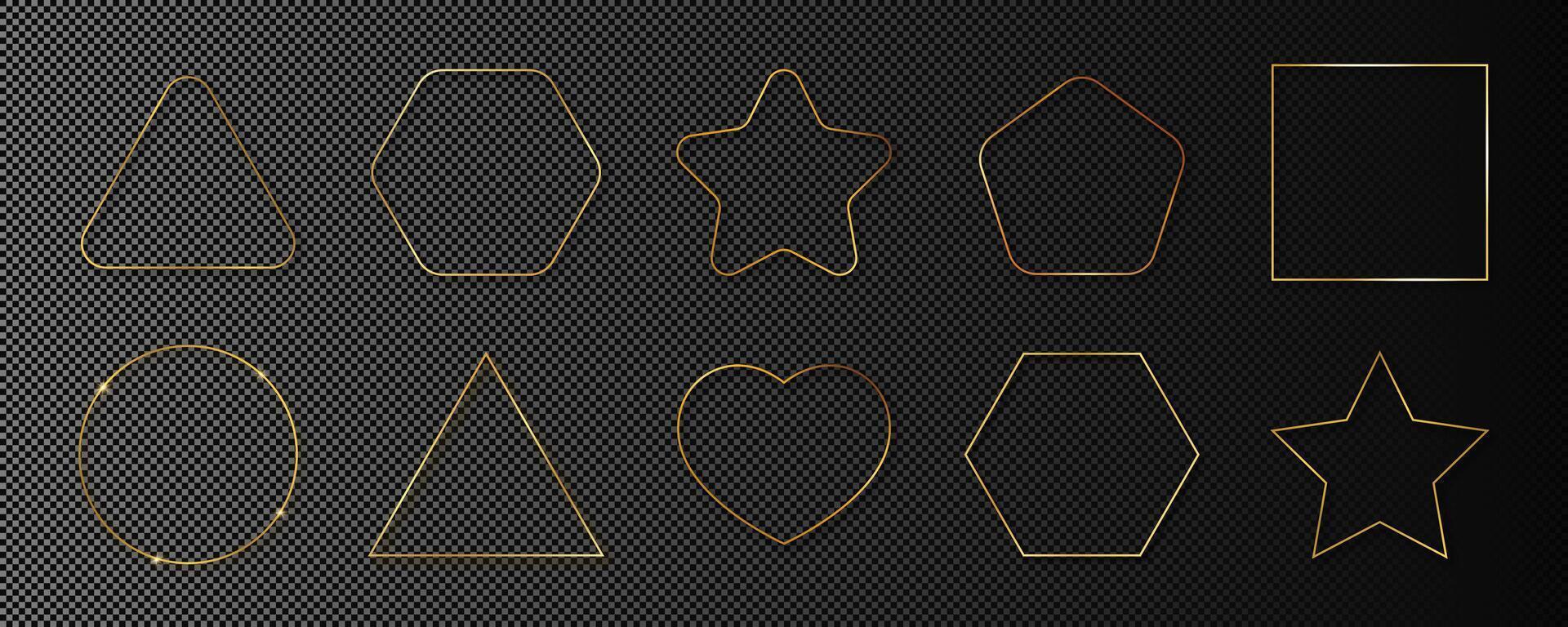 Gold glowing different geometric shape frame vector