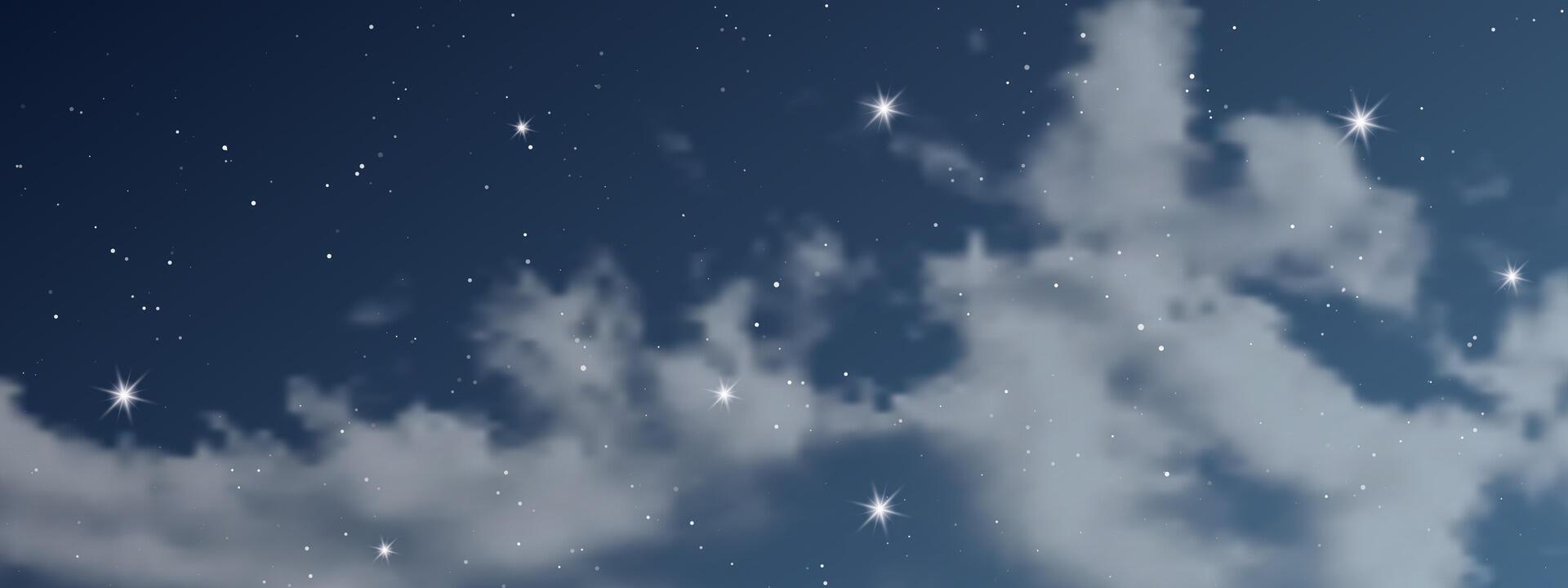 Night sky with clouds and many stars vector