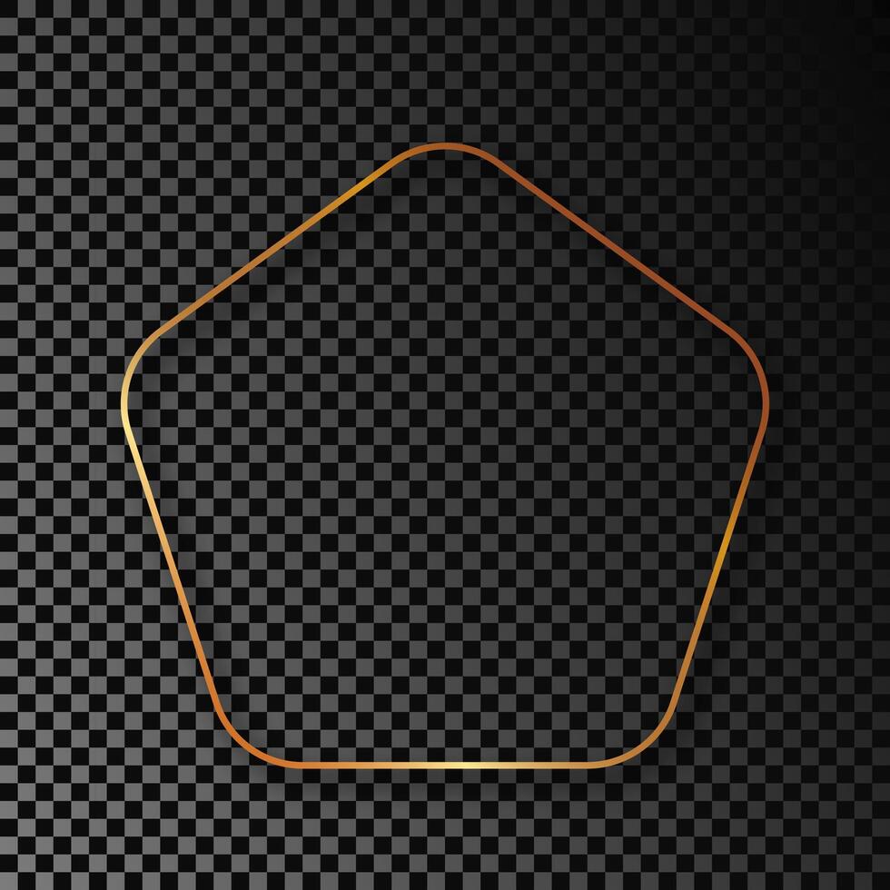 Gold glowing rounded pentagon frame with shadow vector
