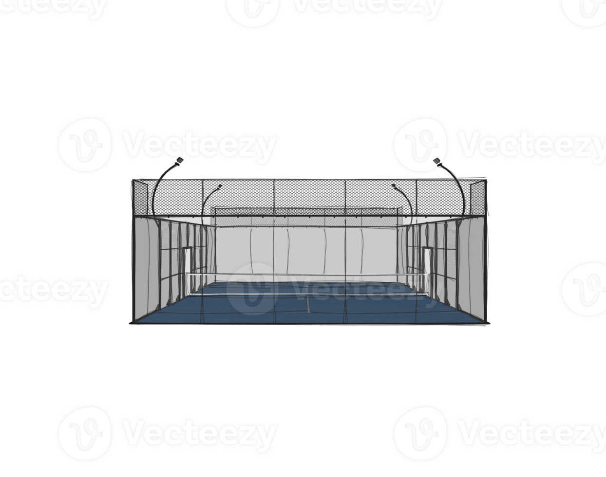 rough sketch of a blue padel tennis court isolated on a transparent background png