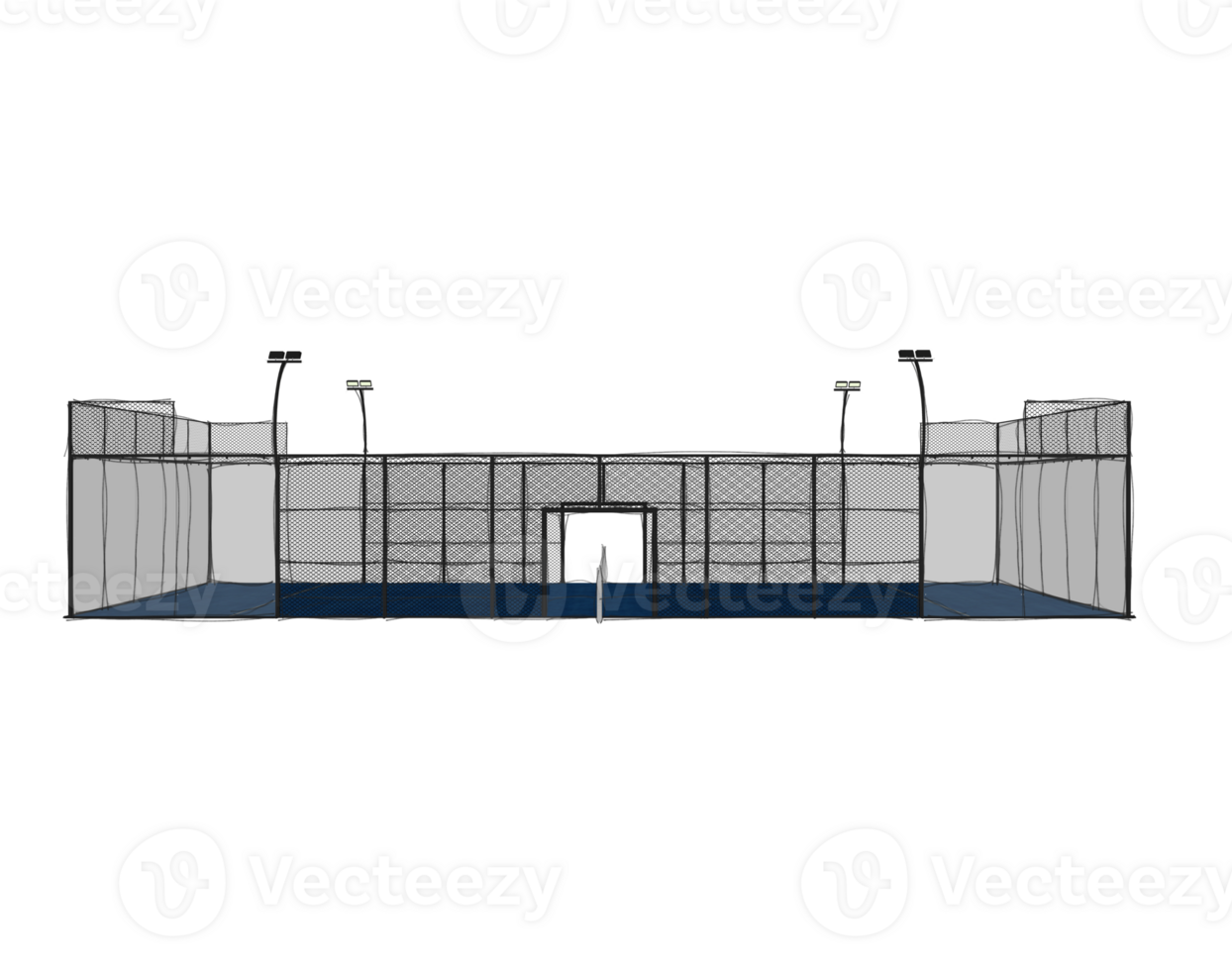 side view sketch of a padel tennis court isolated on a transparent background png