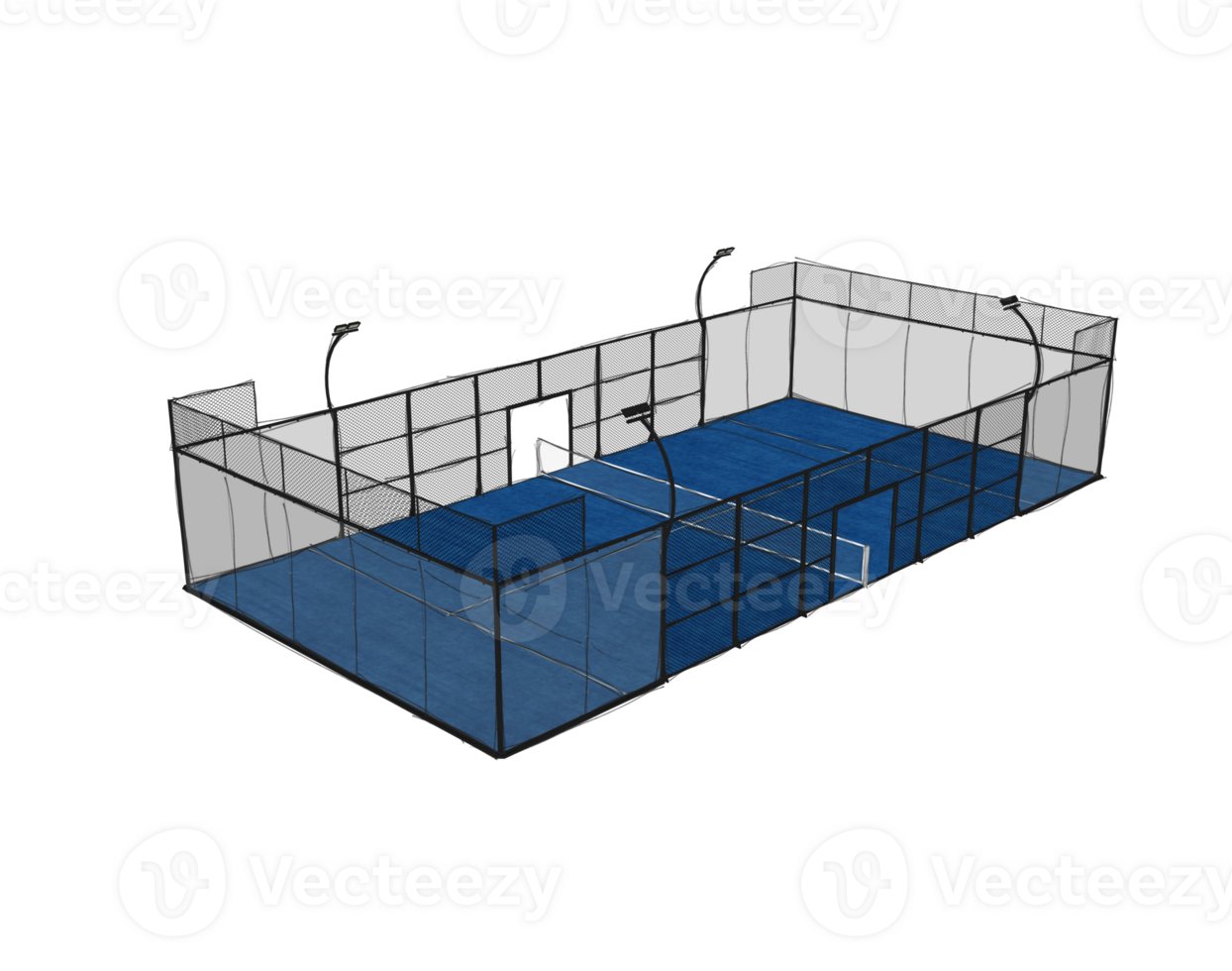 sketch a padel tennis court isolated on a transparent background png