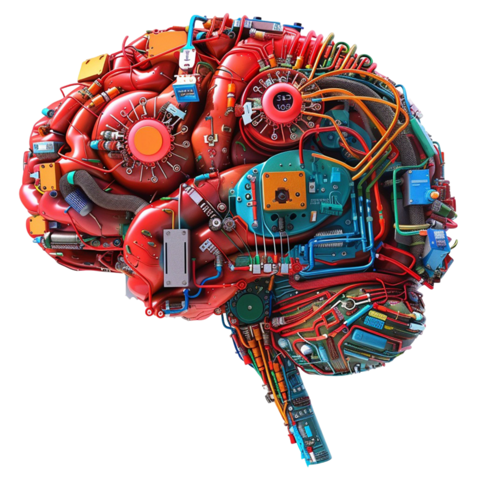 Detailed and Colorful 3D Rendering of Human Brain on Transparent background AI-Generative png