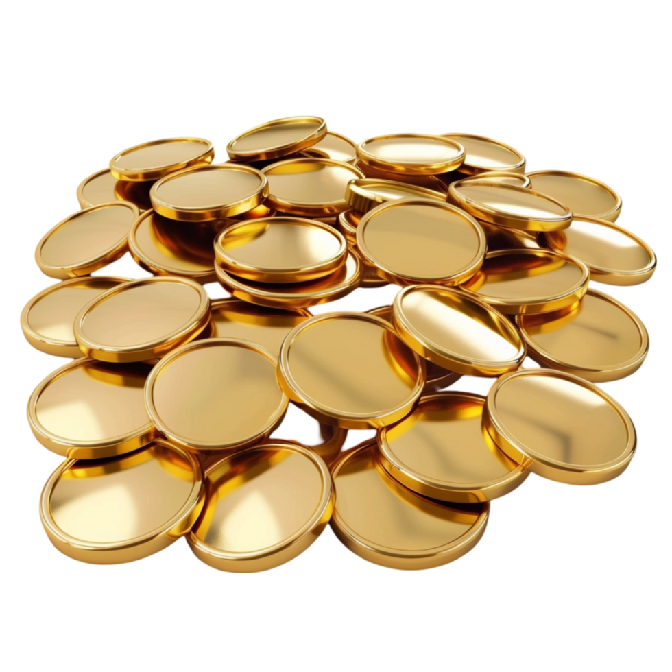 Shiny Gold Coins Arranged in a Circular Pattern on Transparent background AI-Generative png