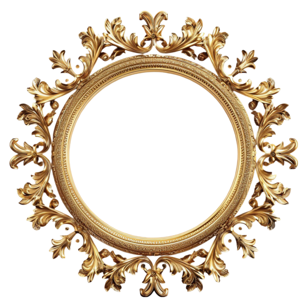 Circular Gold-Colored Frame with Floral Border on Transparent background AI-Generative png