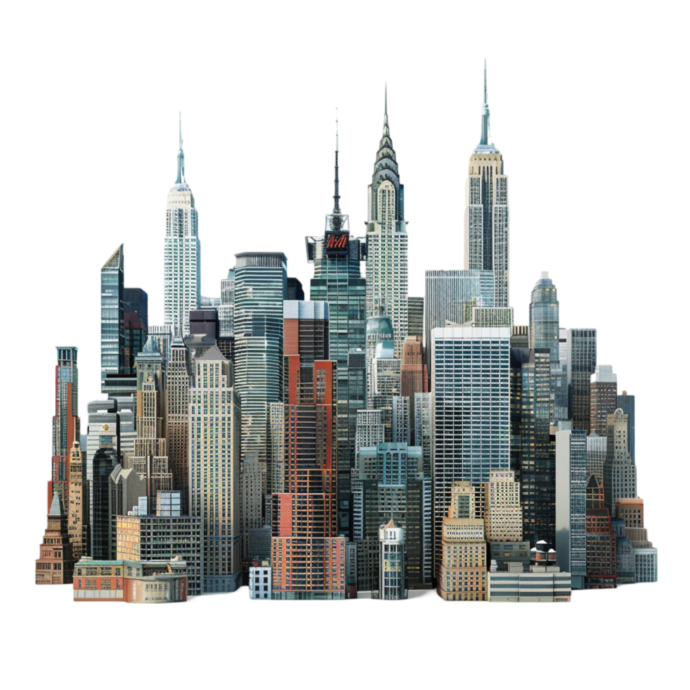 Digital Illustration of City Skyline with Chrysler Building on Transparent background AI-Generative png