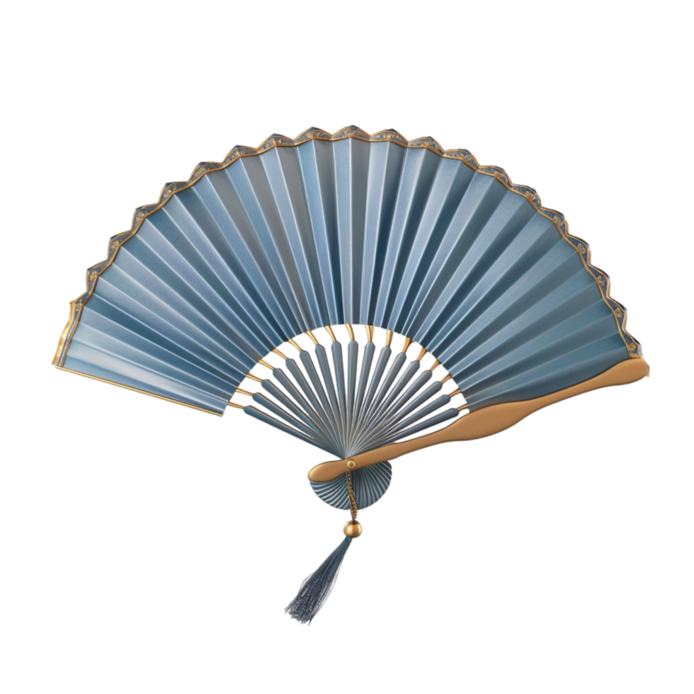 Blue Fan with Wooden Handle on Transparent background AI-Generative png