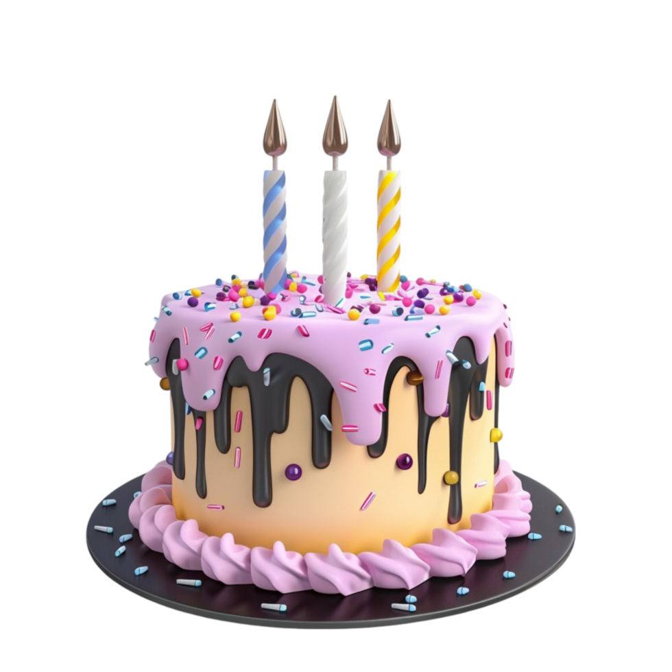 Birthday Cake with Candles on Top, Isolated on Transparent background AI-Generative png