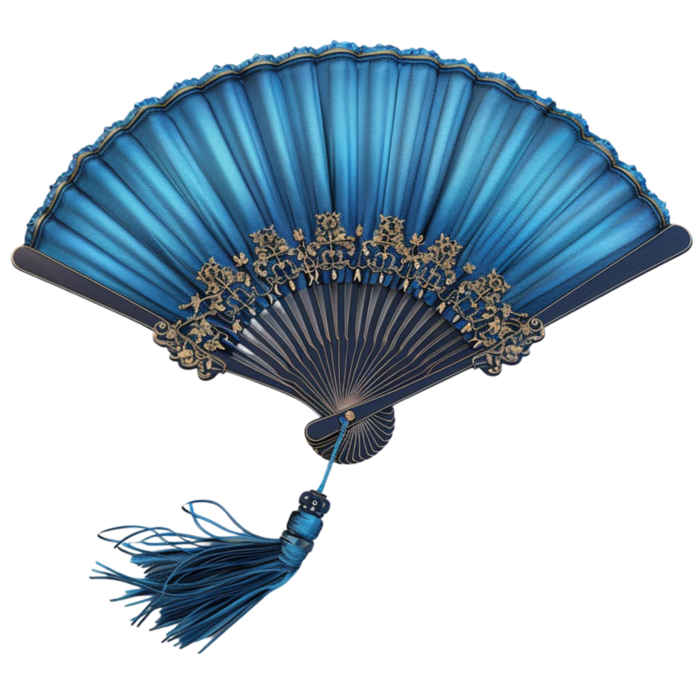 Blue Fan with Tassel on Transparent background AI-Generative png
