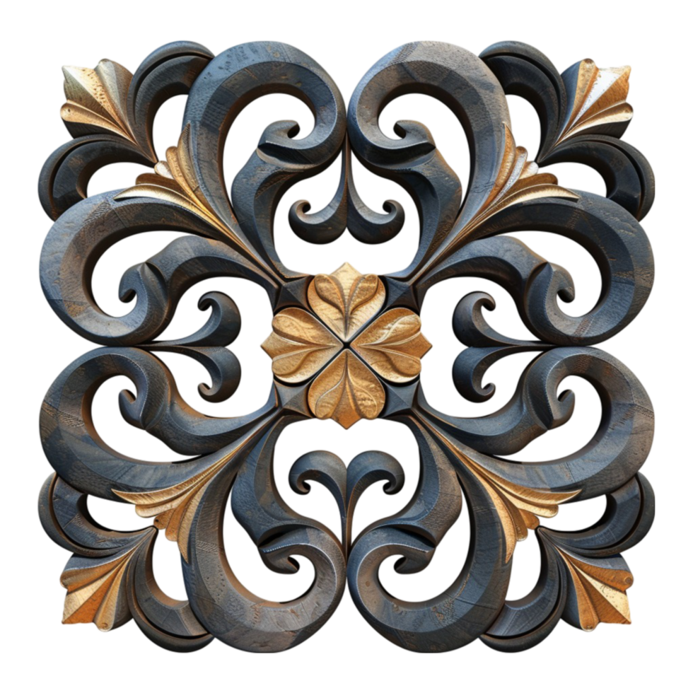 Decorative Wooden Panel with Gold on Transparent background AI-Generative png