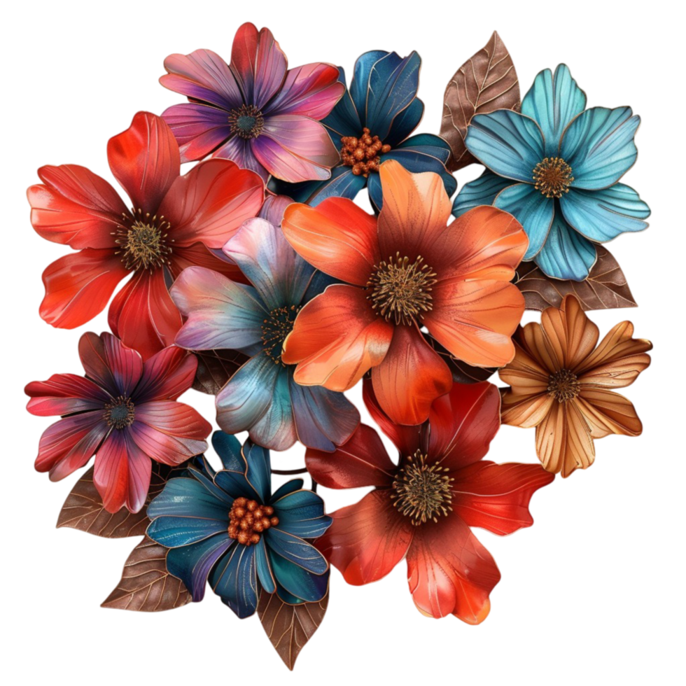 Colorful Flowers on Transparent background AI-Generative png