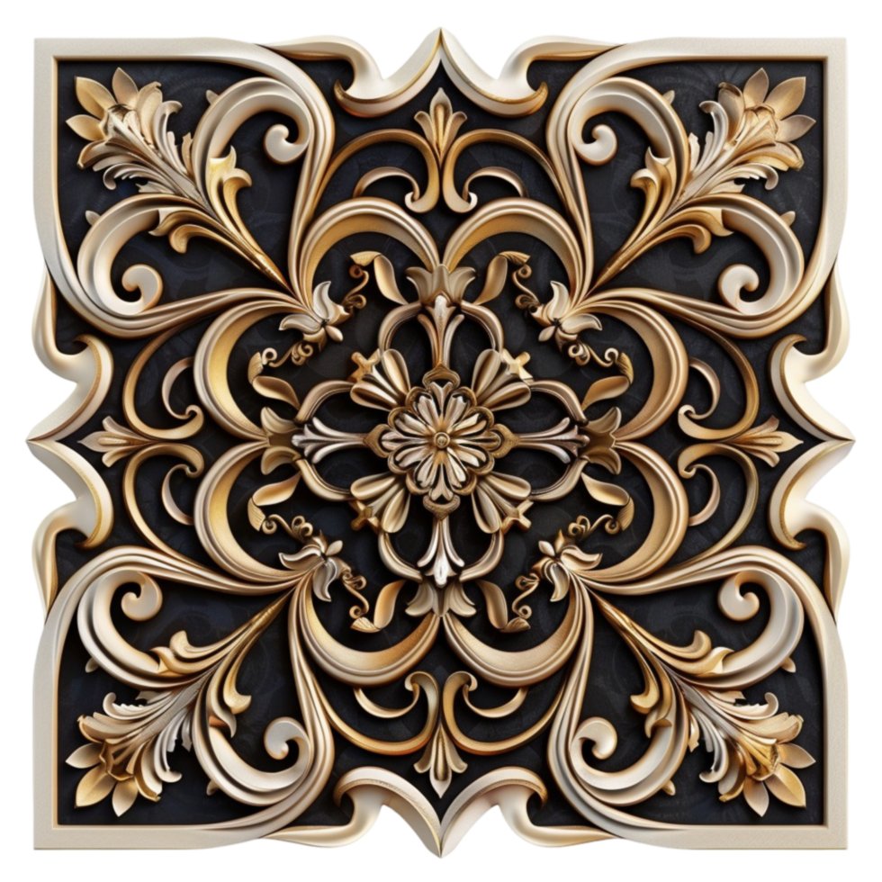 Golden Decorative Tile on Transparent background AI-Generative png