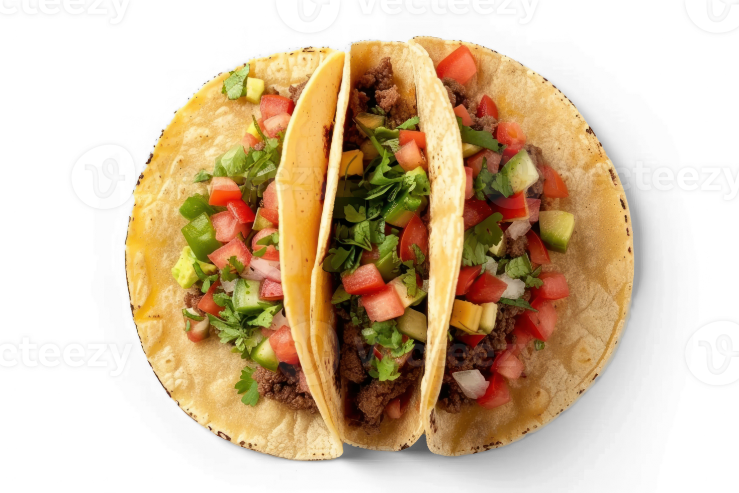 three tacos on transparent background png