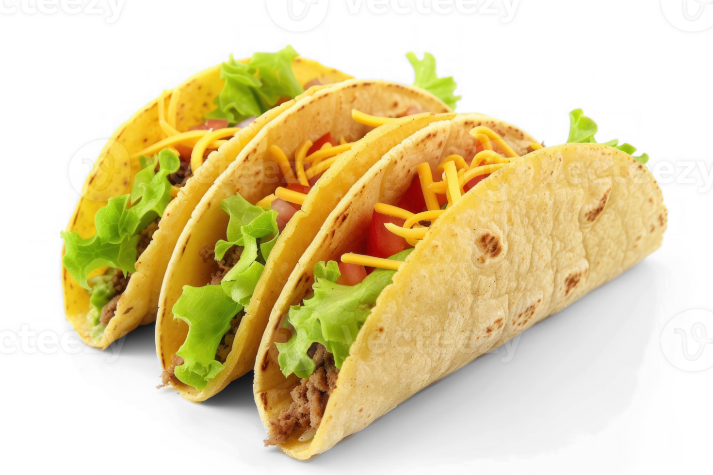 three tacos on transparent background png
