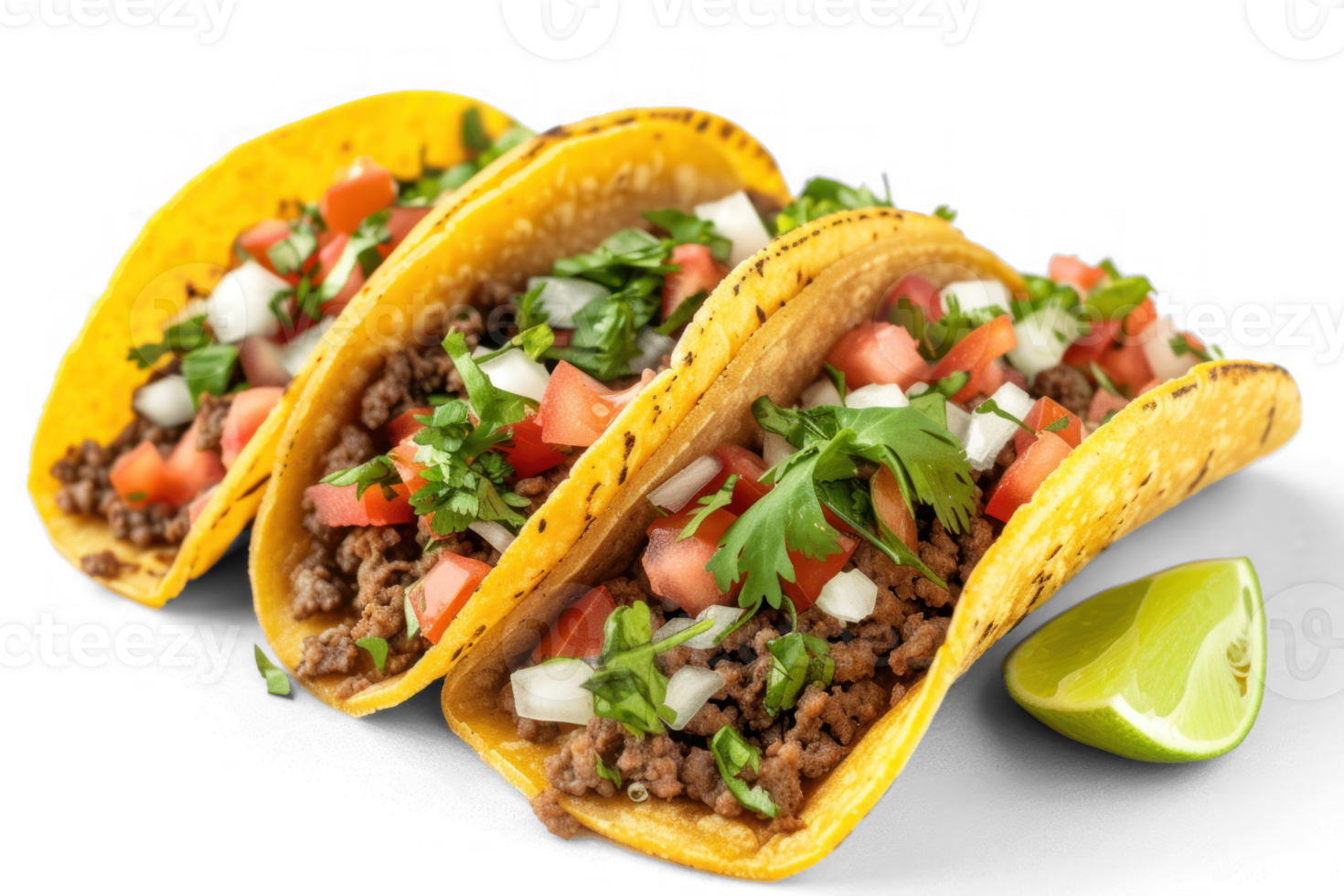 three tacos on transparent background png