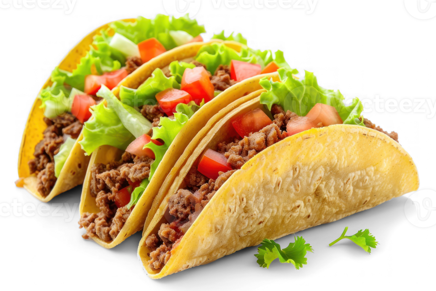 three tacos on transparent background png
