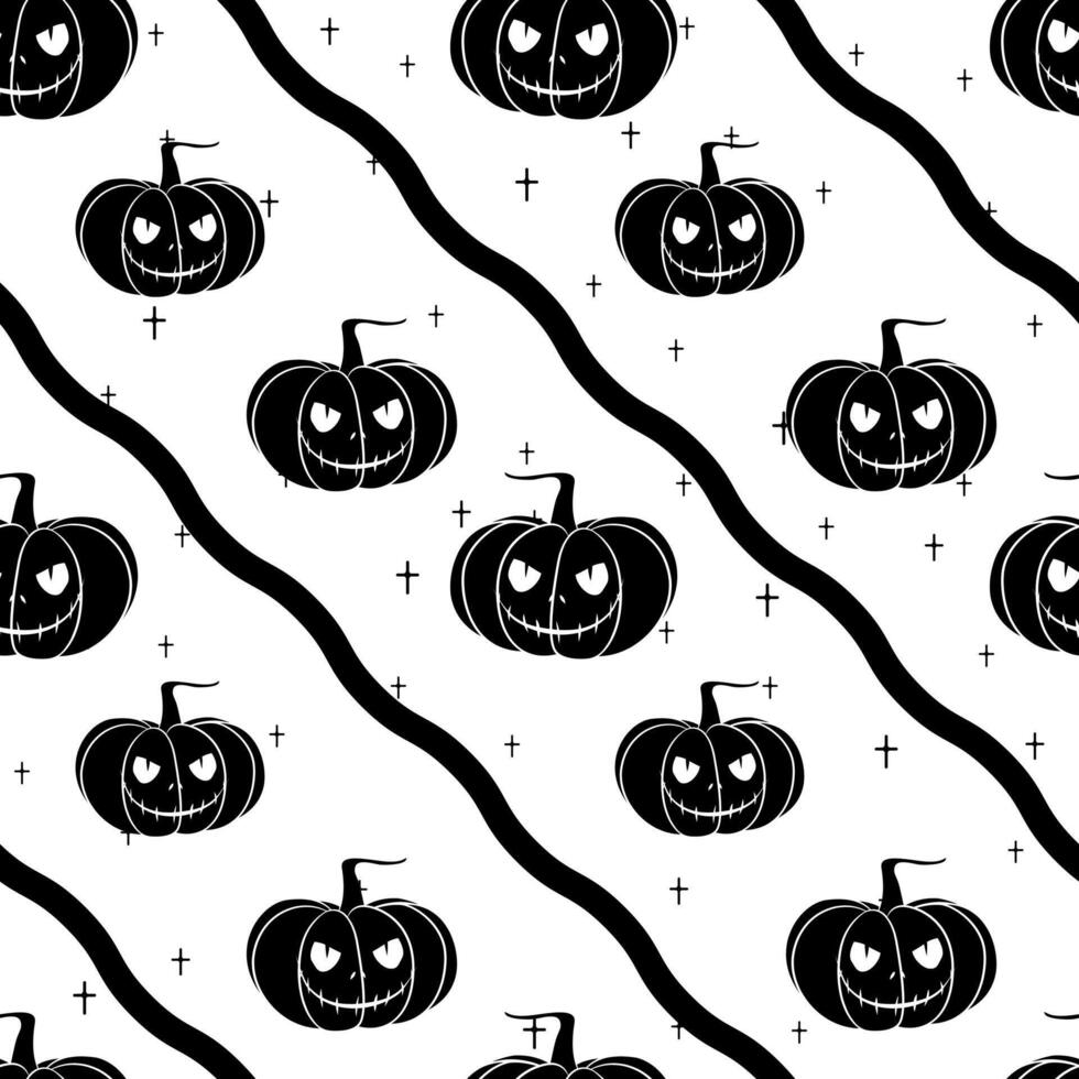 Seamless halloween pattern. Scary pumpkins on strip vector