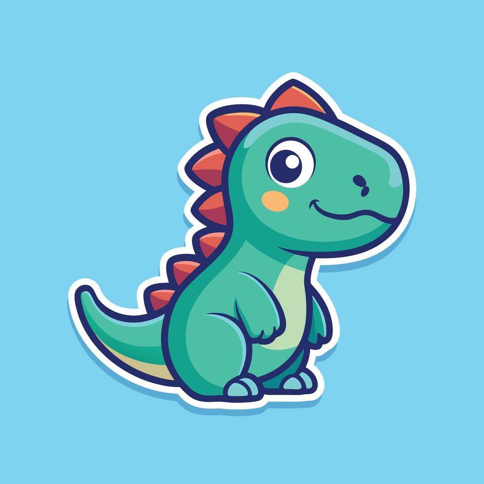 Cute Little Dino Character Sticker Illustration vector