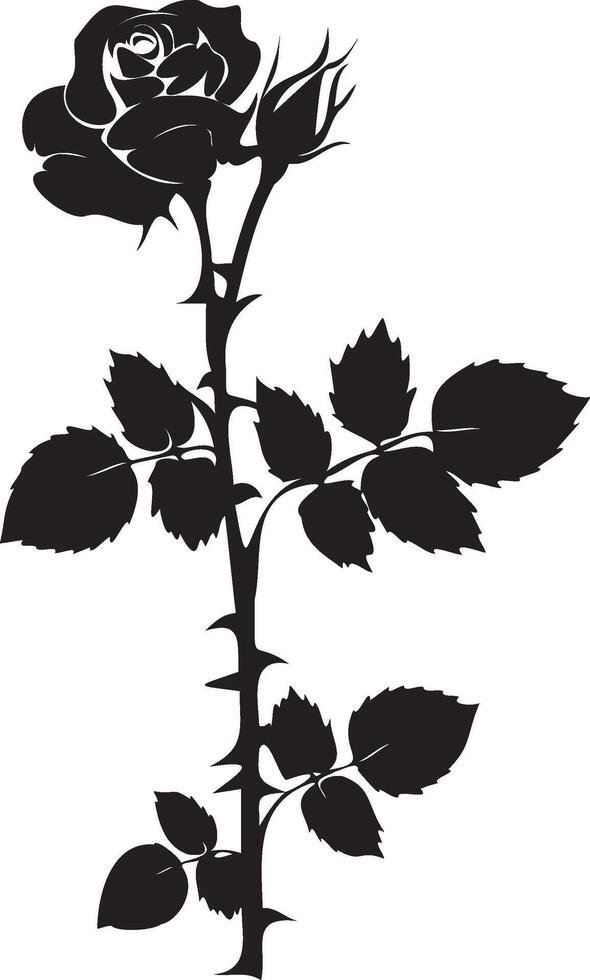 Rose silhouette with leaves black and white vector