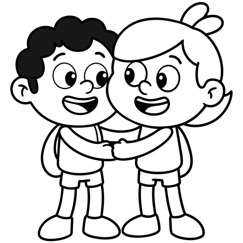 Cute cartoon friends silhouette hugging on white background vector