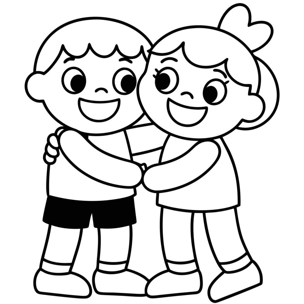 Cute cartoon friends silhouette hugging on white background vector