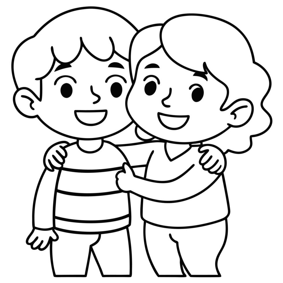 Cute cartoon friends silhouette hugging on white background vector
