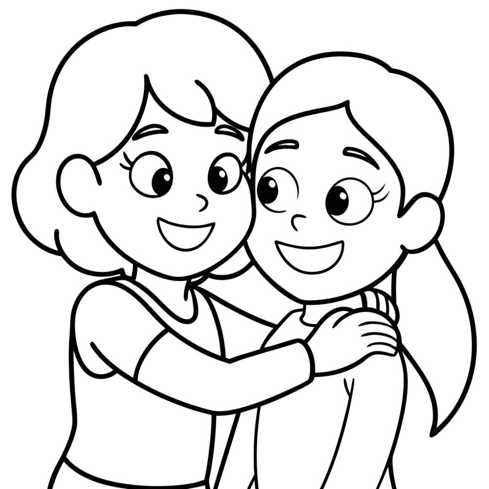 Cute cartoon friends silhouette hugging on white background vector
