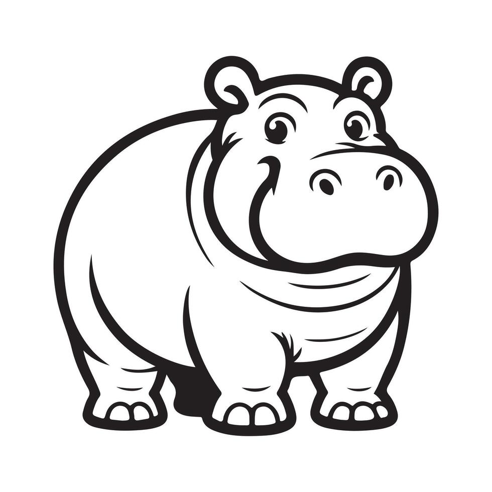 Hippopotamus line art vectors illustration