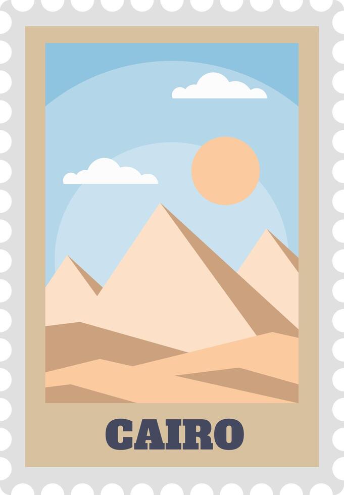 Paper post stamp with cairo sightseeing, old pyramids vector