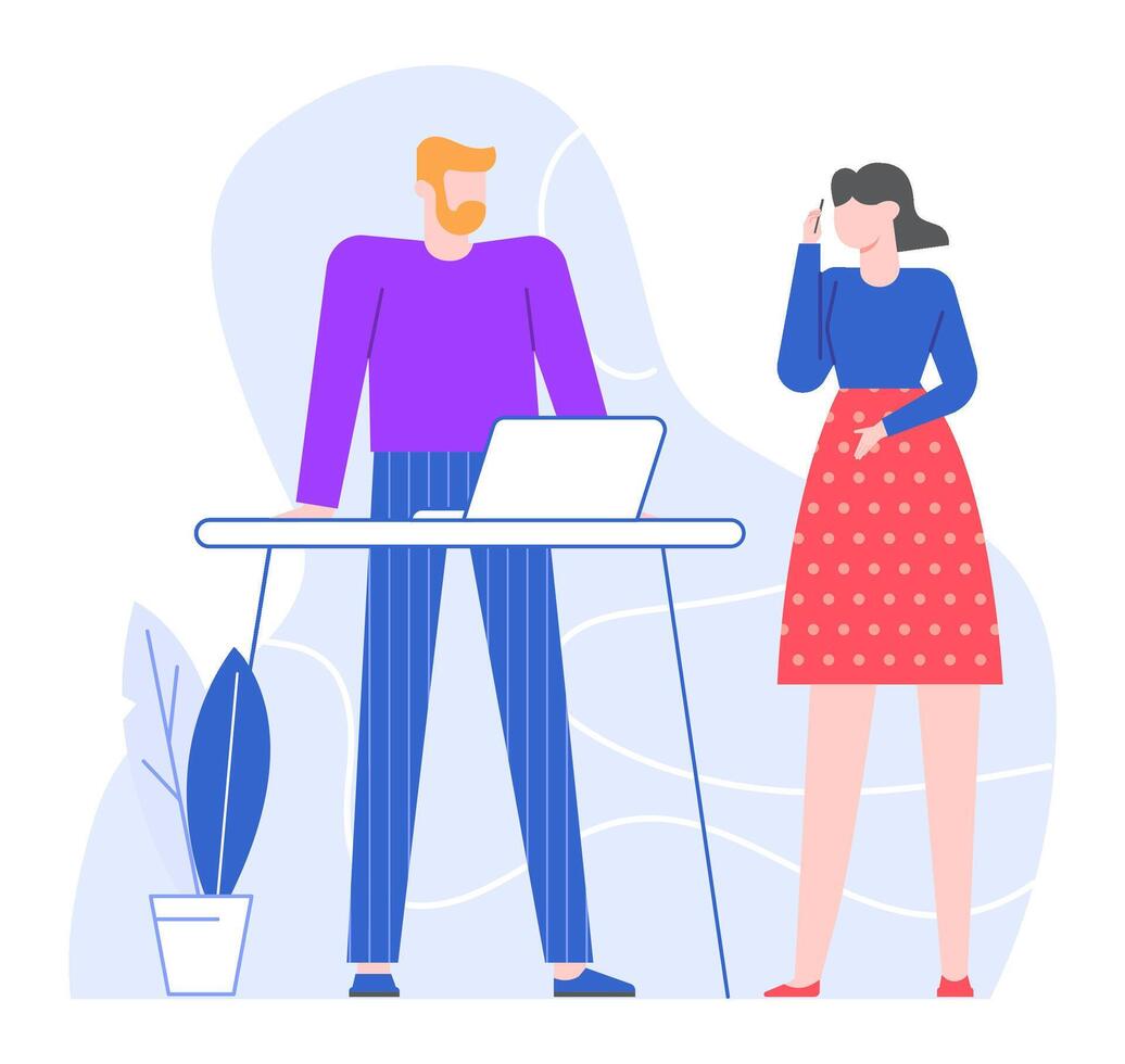 Boss and office worker discussing problem on work vector