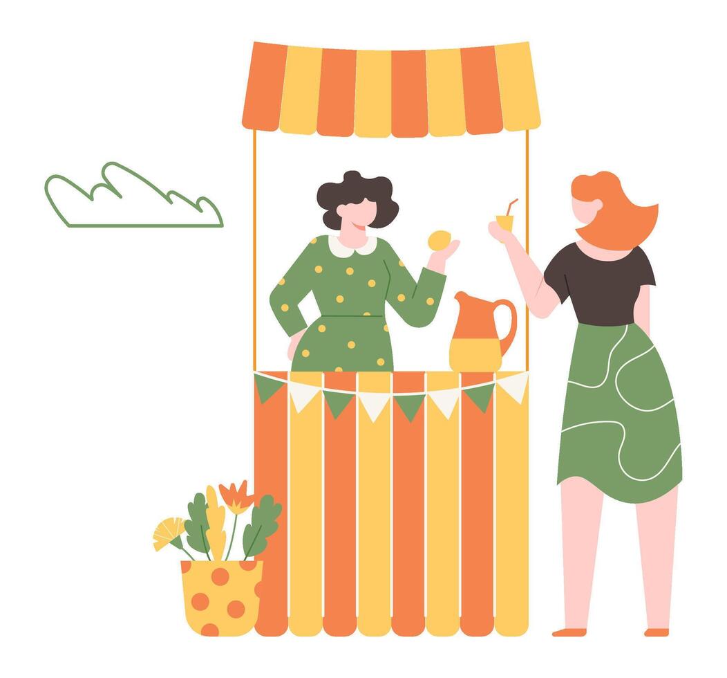 Lemonade stall , vendor sell cold drink to cool vector