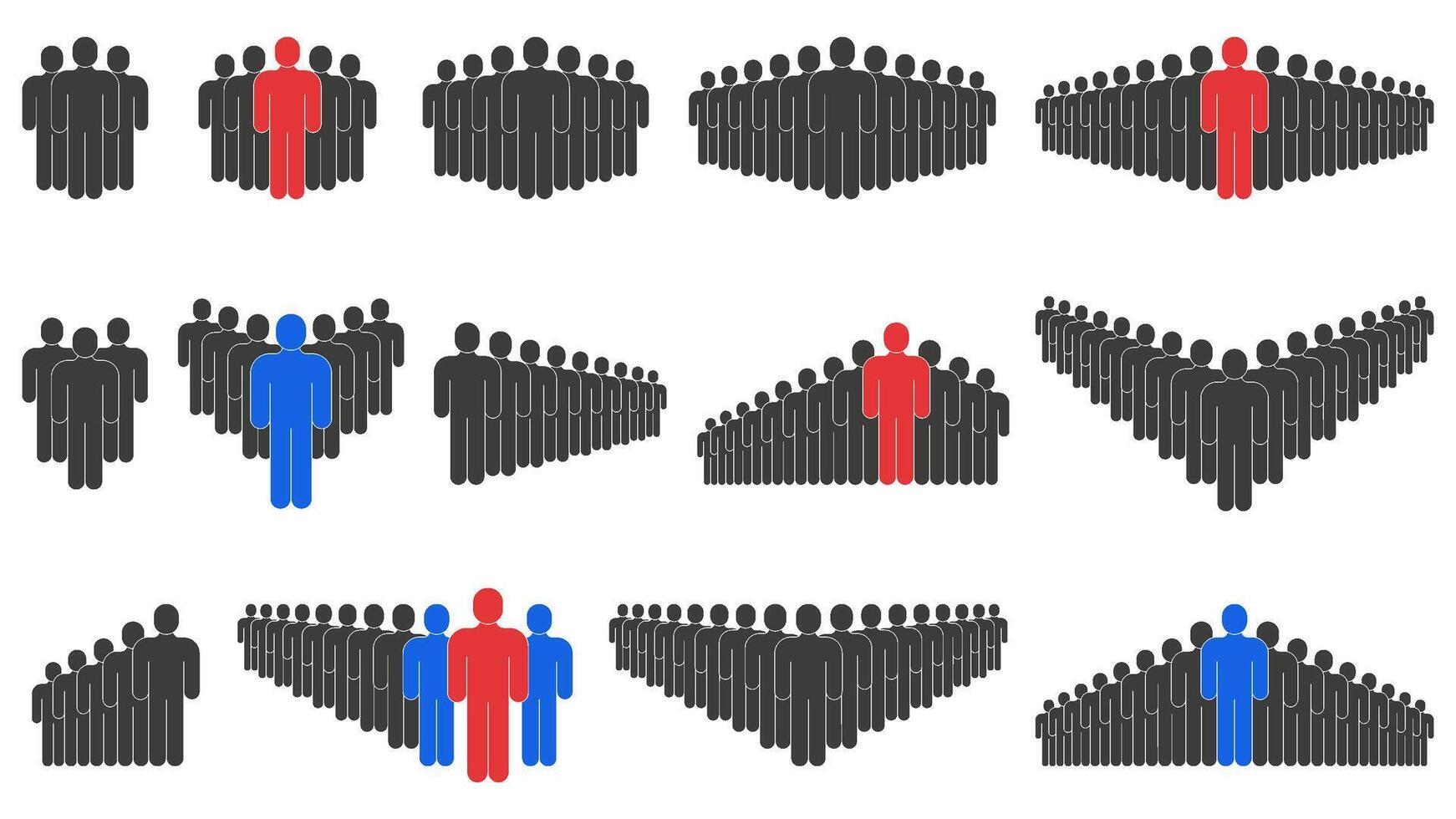 Business people team, crowd silhouettes groups. People in queue, business team silhouettes symbols set. Crowd people signs vector