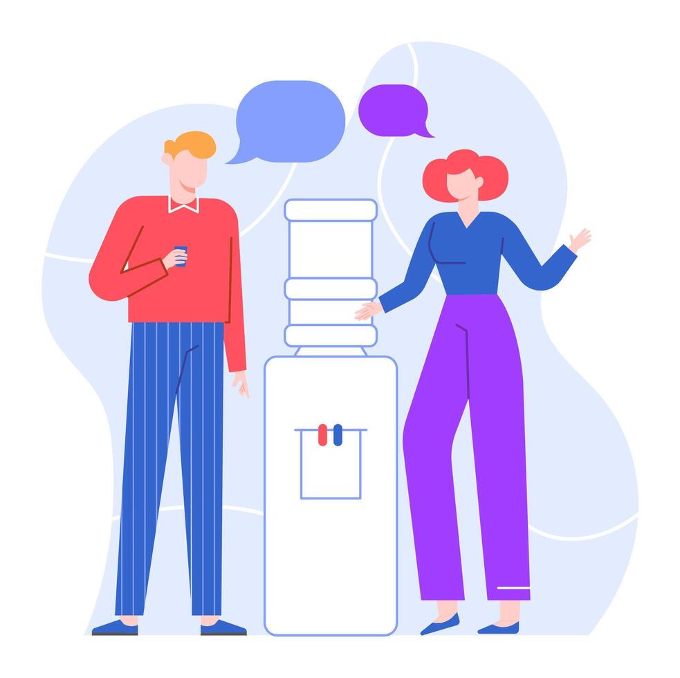 Colleagues on break standing near water cooler vector